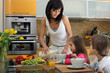 Beautiful mother serving breakfast 2