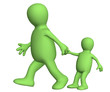Puppet - adult, pulling for a hand of the small child
