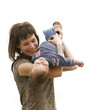 mother playing with her son over white