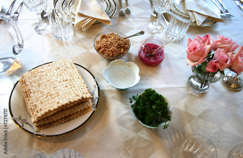 Photo : Traditional Passover Seder Service Table Setting Traditional Passover Seder Service Table Setting
