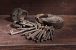 Old rusty padloks with bunch of the keys Old rusty padloks with bunch of the keys