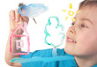 boy paints on glass cloud and house boy paints on glass cloud and house
