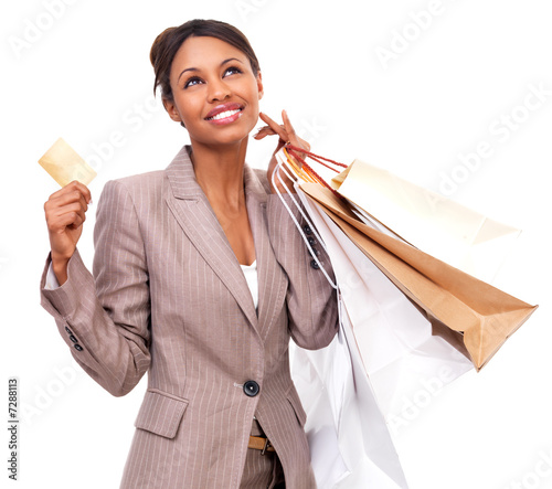 Business woman shopping and looking up