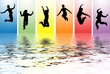 jumping people in a water ripples