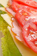 Lettuce, cheese, ham and tomatoes layered on a sandwich Lettuce, cheese, ham and tomatoes layered on a sandwich