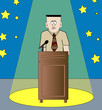 shy or nervous man giving speech standing in the spotlight 