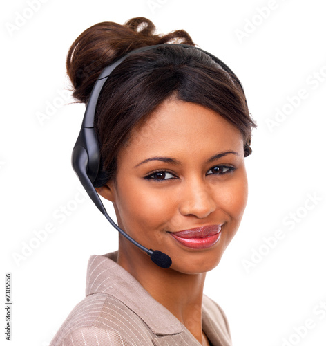 Photo: Beautiful woman wearing headset Beautiful woman wearing headset