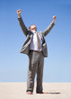 Business man in a triumphant pose, concept of success.