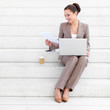 Woman sitting on steps