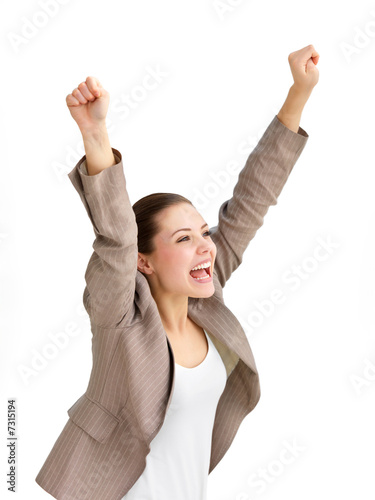 Photo: Businesswoman with arms raised Businesswoman with arms raised