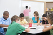 Elementary school classroom with teacher