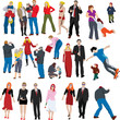 Collection of many people coloured vector illustrations