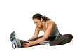  trainer doing stretching for her calf and back of thigh muscle 