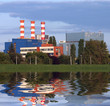 Power plant with reflection in river Power plant with reflection in river