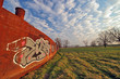 Old rusty boat on meadow with cloudy sky Old rusty boat on meadow with cloudy sky