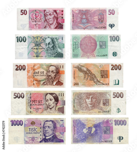 Czech Koruna Korun money bank notes
