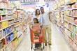 Young family grocery shopping
