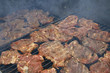 Close up of grilled meat and sausage, outdoor