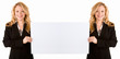 Mirrored Effect of Woman Holding a Large Blank Card