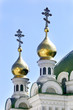 Orthodox crosses on blue sky background