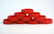 red milk bottle lids..