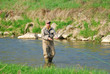 Fisherman angling on the river