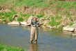 Fisherman angling on the river