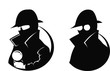Illustration: Silhouette of 2 detectives, one with magnifying glass Silhouette of 2 detectives, one with magnifying glass