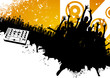 Happy people in an abstract music background