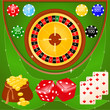 Сasino elements: roulette, chips, dice, cards