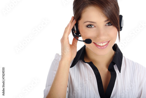 Beautiful Customer Representative girl with headset 