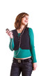 Blond teenager girl listening music