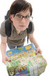 Young woman in big glasses holds map