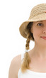 Half face crop of a happy casual woman