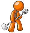 Orange Man Speaking into a Mic