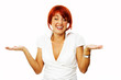 young woman over white laughing