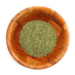 Rosemary herb dried in wooden dish 