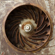 Metal painted old rusty turbine