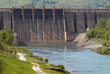 Close up image of a water barrier dam Close up image of a water barrier dam