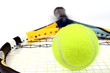 Close up of a tennis ball and racket isolated