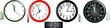 Vector illustration of four analog and one digital clocks