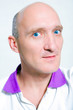 Portrait bald men smiles. Blue eyes
