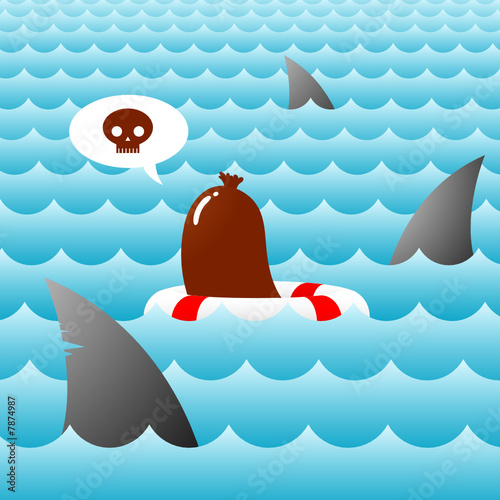 shark fin cartoon. shark fins and sausage