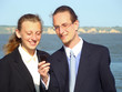 Young business man with phone and girl. Rest and teaching. Young business man with phone and girl. Rest and teaching.