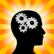 Gear Head Man Profile Thinking on Yellow Orange Rays