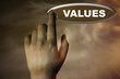 hand and button with word of VALUES