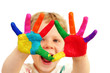 Foto: Happy child with painted hands Happy child with painted hands