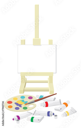 Easel, palette and paints
