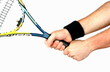 woman's hand holding tennis racket isolated