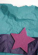 Crumpled green and blue paper and star